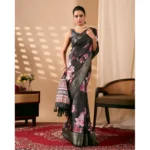 Generic Women's Faux_Silk Printed Saree With Unstitched Blouse 5.5Mtr (Black) - Image 4