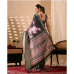 Generic Women's Faux_Silk Printed Saree With Unstitched Blouse 5.5Mtr (Black) - Image 2