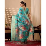 Generic Women's Faux_Silk Printed Saree With Unstitched Blouse 5.5Mtr (Aqua_Blue) - Image 2