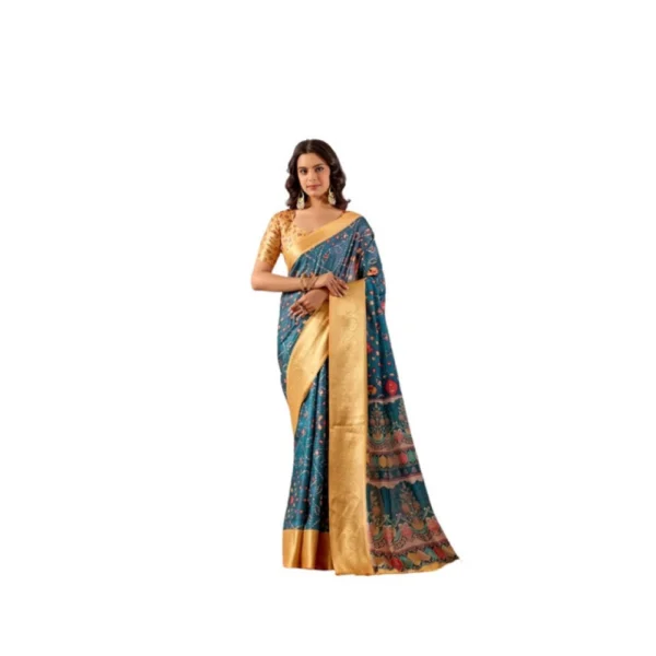 Generic Women's Faux_Banarasi Printed Saree With Unstitched Blouse 5.5Mtr (Teal)