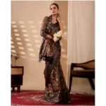 Generic Women's Faux_Banarasi Printed Saree With Unstitched Blouse 5.5Mtr (Black) - Image 4