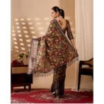 Generic Women's Faux_Banarasi Printed Saree With Unstitched Blouse 5.5Mtr (Black) - Image 2