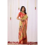 Generic Women's Faux_Silk Printed Saree With Unstitched Blouse 5.5Mtr (Olive) - Image 4