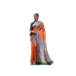 Generic Women's Faux_Tussar_Silk Printed Saree With Unstitched Blouse 5.5Mtr (Orange)