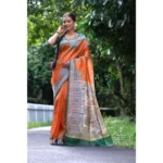 Generic Women's Faux_Tussar_Silk Printed Saree With Unstitched Blouse 5.5Mtr (Orange) - Image 2
