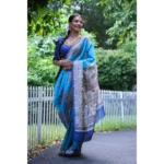 Generic Women's Faux_Tussar_Silk Printed Saree With Unstitched Blouse 5.5Mtr (Teal) - Image 2