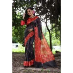 Generic Women's Faux_Tussar_Silk Printed Saree With Unstitched Blouse 5.5Mtr (Black) - Image 2
