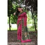 Generic Women's Faux_Tussar_Silk Printed Saree With Unstitched Blouse 5.5Mtr (Pink) - Image 2
