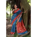 Generic Women's Faux_Tussar_Silk Printed Saree With Unstitched Blouse 5.5Mtr (Blue) - Image 3