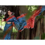 Generic Women's Faux_Tussar_Silk Printed Saree With Unstitched Blouse 5.5Mtr (Blue) - Image 2