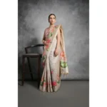 Generic Women's Cotton Printed Saree With Unstitched Blouse 5.5 Mtr (Cream) - Image 4
