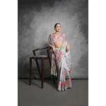 Generic Women's Cotton Printed Saree With Unstitched Blouse 5.5 Mtr (Grey) - Image 2