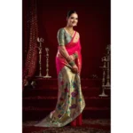 Generic Women's Silk Blend Woven Saree With Unstitched Blouse 5.5 Mtr (Pink) - Image 2
