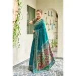 Generic Women's Silk Blend Woven Saree With Unstitched Blouse 5.5 Mtr (Teal) - Image 4