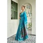 Generic Women's Silk Blend Woven Saree With Unstitched Blouse 5.5 Mtr (Turquoise) - Image 4