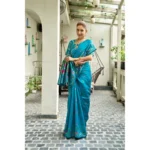 Generic Women's Silk Blend Woven Saree With Unstitched Blouse 5.5 Mtr (Turquoise) - Image 2