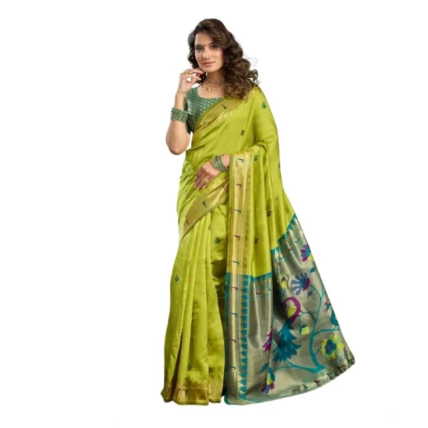Generic Women's Silk Blend Woven Saree With Unstitched Blouse 5.5 Mtr (Lime)