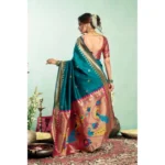 Generic Women's Silk Blend Woven Saree With Unstitched Blouse 5.5 Mtr (Teal) - Image 4