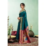 Generic Women's Silk Blend Woven Saree With Unstitched Blouse 5.5 Mtr (Teal) - Image 3