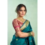 Generic Women's Silk Blend Woven Saree With Unstitched Blouse 5.5 Mtr (Teal) - Image 2