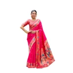 Generic Women's Silk Blend Woven Saree With Unstitched Blouse 5.5 Mtr (Pink)
