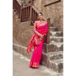 Generic Women's Silk Blend Woven Saree With Unstitched Blouse 5.5 Mtr (Pink) - Image 3