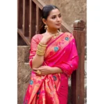 Generic Women's Silk Blend Woven Saree With Unstitched Blouse 5.5 Mtr (Pink) - Image 2