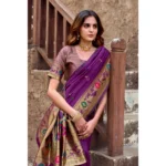 Generic Women's Silk Blend Woven Saree With Unstitched Blouse 5.5 Mtr (Purple) - Image 2