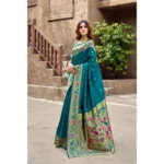 Generic Women's Silk Blend Woven Saree With Unstitched Blouse 5.5 Mtr (Teal) - Image 4