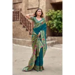 Generic Women's Silk Blend Woven Saree With Unstitched Blouse 5.5 Mtr (Teal) - Image 3