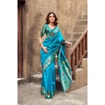 Generic Women's Silk Blend Woven Saree With Unstitched Blouse 5.5 Mtr (Aqua_Blue) - Image 4