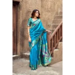 Generic Women's Silk Blend Woven Saree With Unstitched Blouse 5.5 Mtr (Aqua_Blue) - Image 3