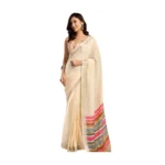 Generic Women's Linen Cotton Printed Ready To Wear Saree With Unstitched Blouse 5.5 Mtr (Beige)