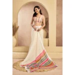 Generic Women's Linen Cotton Printed Ready To Wear Saree With Unstitched Blouse 5.5 Mtr (Beige) - Image 3