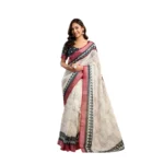 Generic Women's Linen Cotton Printed Ready To Wear Saree With Unstitched Blouse 5.5 Mtr (Off_White)