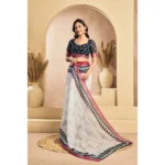 Generic Women's Linen Cotton Printed Ready To Wear Saree With Unstitched Blouse 5.5 Mtr (Off_White) - Image 2