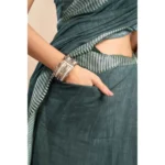 Generic Women's Linen Cotton Printed Ready To Wear Saree With Unstitched Blouse 5.5 Mtr (Light_Teal) - Image 2