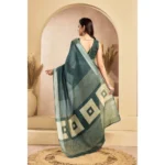 Generic Women's Linen Cotton Printed Ready To Wear Saree With Unstitched Blouse 5.5 Mtr (Light_Teal) - Image 4