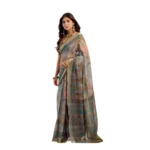 Generic Women's Linen Cotton Printed Ready To Wear Saree With Unstitched Blouse 5.5 Mtr (Multicolor)