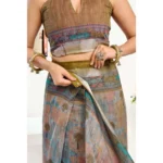 Generic Women's Linen Cotton Printed Ready To Wear Saree With Unstitched Blouse 5.5 Mtr (Multicolor) - Image 2