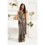 Generic Women's Linen Cotton Printed Ready To Wear Saree With Unstitched Blouse 5.5 Mtr (Multicolor) - Image 4