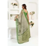 Generic Women's Linen Cotton Printed Ready To Wear Saree With Unstitched Blouse 5.5 Mtr (Light_Green) - Image 3