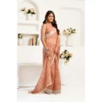 Generic Women's Linen Cotton Printed Ready To Wear Saree With Unstitched Blouse 5.5 Mtr (Peach) - Image 4