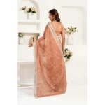Generic Women's Linen Cotton Printed Ready To Wear Saree With Unstitched Blouse 5.5 Mtr (Peach) - Image 3