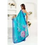 Generic Women's Linen Cotton Printed Ready To Wear Saree With Unstitched Blouse 5.5 Mtr (Light_Aqua_Blue) - Image 4