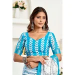 Generic Women's Linen Cotton Printed Ready To Wear Saree With Unstitched Blouse 5.5 Mtr (Sky_Blue) - Image 2