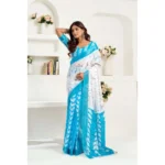 Generic Women's Linen Cotton Printed Ready To Wear Saree With Unstitched Blouse 5.5 Mtr (Sky_Blue) - Image 3