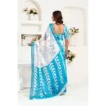 Generic Women's Linen Cotton Printed Ready To Wear Saree With Unstitched Blouse 5.5 Mtr (Sky_Blue) - Image 4