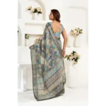 Generic Women's Linen Cotton Printed Ready To Wear Saree With Unstitched Blouse 5.5 Mtr (Grey) - Image 4