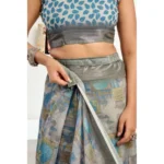 Generic Women's Linen Cotton Printed Ready To Wear Saree With Unstitched Blouse 5.5 Mtr (Grey) - Image 2